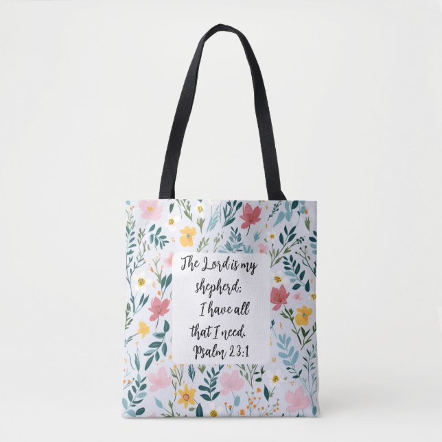 Psalm 23:1 Floral Tote Bag Tygkasse (Framsida)