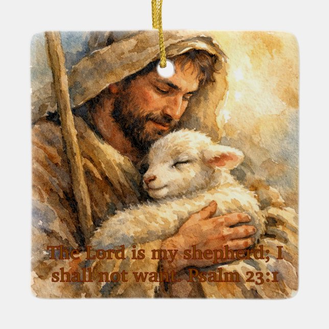 Psalm 23:1 Good Shepherd Square Ornament (Framsida)
