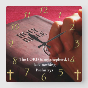 Psalm 23:1 heliga bibel med händer fyrkantig klocka