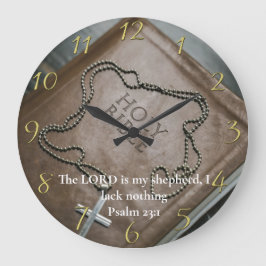 Psalm 23:1 Heliga Bible with silver kor on it Stor Klocka