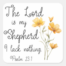 Psalm 23:1 Herren är min Shepherd Gult Flower Fyrkantigt Klistermärke