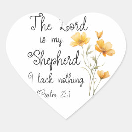Psalm 23:1 Herren är min Shepherd Gult Flower Hjärtformat Klistermärke