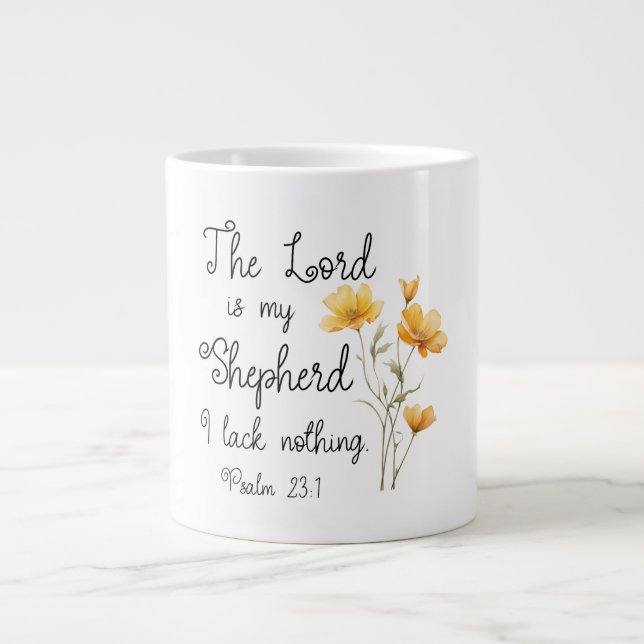 Psalm 23:1 Herren är min Shepherd Gult Flower Jumbo Mugg (Framsidan)