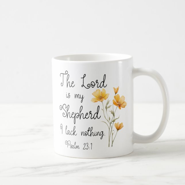Psalm 23:1 Herren är min Shepherd Gult Flower Kaffemugg (Höger)