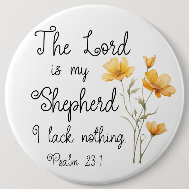 Psalm 23:1 Herren är min Shepherd Gult Flower Knapp (Framsida)