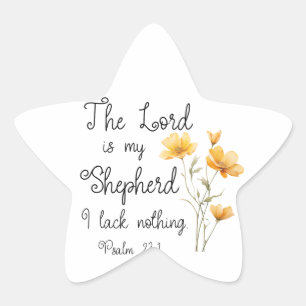 Psalm 23:1 Herren är min Shepherd Gult Flower Stjärnformat Klistermärke