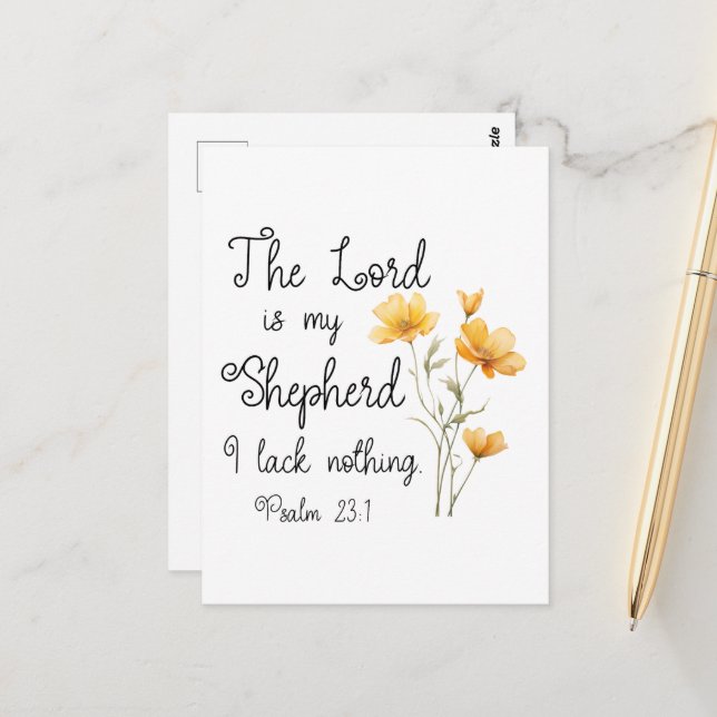 Psalm 23:1 Herren är min Shepherd Gult Flower Vykort (Fram/Back In Situ)