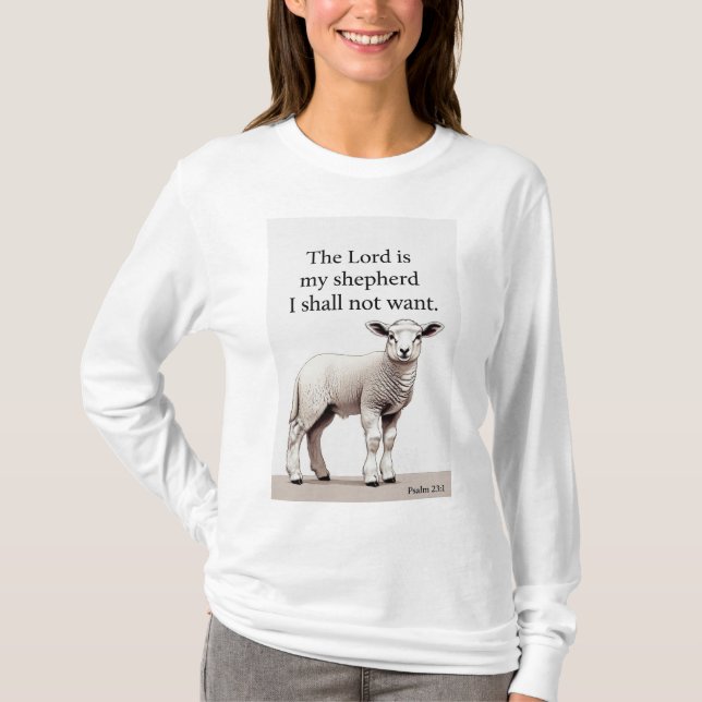 Psalm 23:1 Kristna Kvinnors Långärmad T-Shirt (Framsida)
