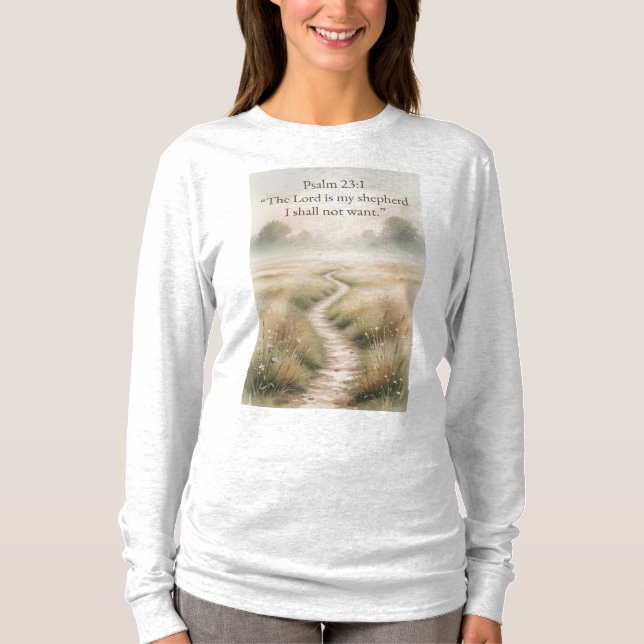 Psalm 23:1 Kristna Kvinnors Långärmad T-shirt (Framsida)