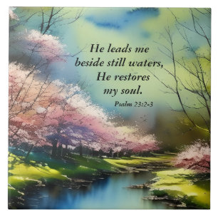 Psalm 23:2-3 Han återställer min själ Bible Verse Kakelplatta