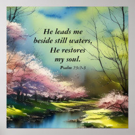 Psalm 23:2-3 Han återställer min själ Bible Verse Poster