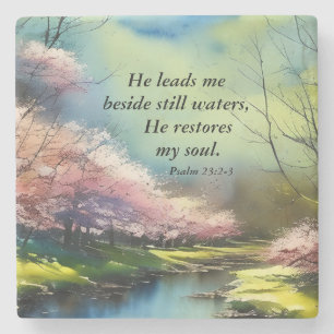 Psalm 23:2-3 Han återställer min själ Bible Verse Stenunderlägg