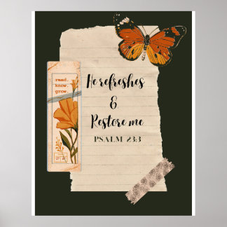 Psalm 23:3 Butterfly/Mörk grönt Poster