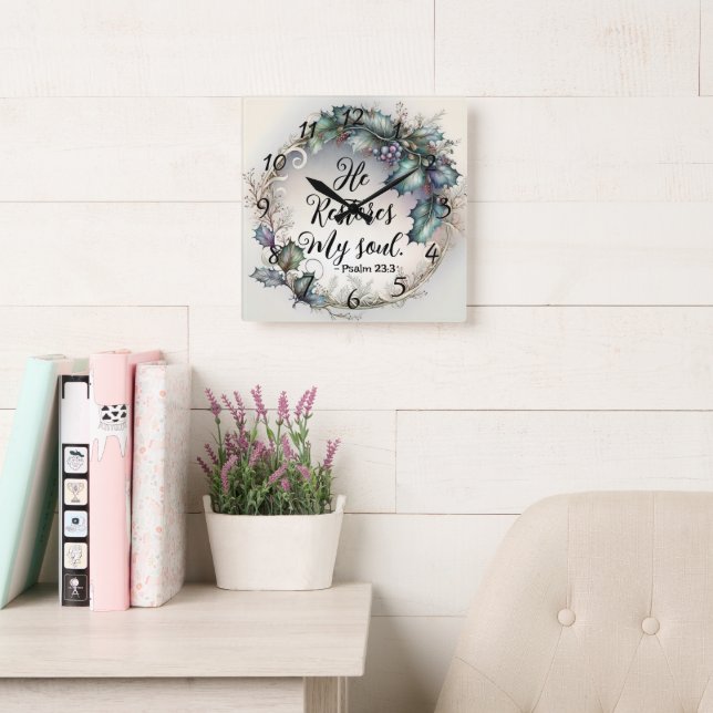 Psalm 23:3 fyrkantig klocka (Läsesal)