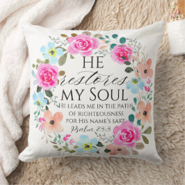 Psalm 23:3 - Han återställer min Rosa Blommigt Bib Kudde