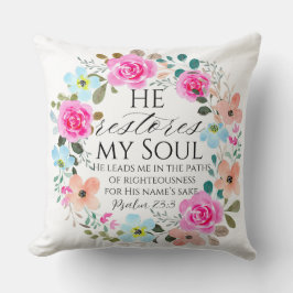 Psalm 23:3 - Han återställer min Rosa Blommigt Bib Kudde