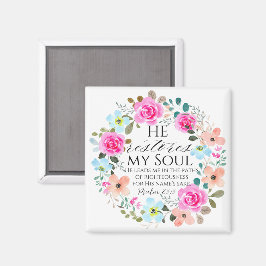 Psalm 23:3 - Han återställer min Rosa Blommigt Bib Magnet