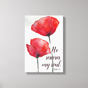 Psalm 23:3 Han återställer min själ, Bible Verse B Canvastryck