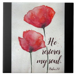 Psalm 23:3 Han återställer min själ, Bible Verse B Kakelplatta