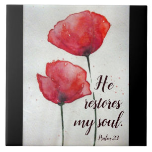 Psalm 23:3 Han återställer min själ, Bible Verse B Kakelplatta
