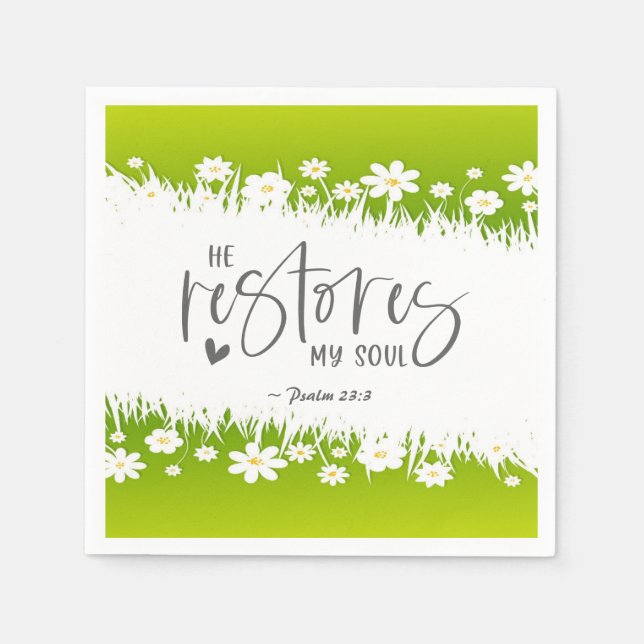 Psalm 23:3 Han återställer min själ Bible Verse Pappersservett (Framsidan)