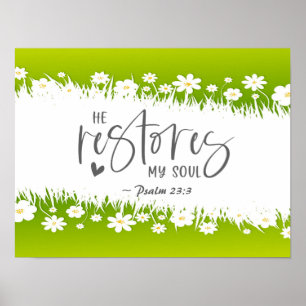 Psalm 23:3 Han återställer min själ Bible Verse Poster