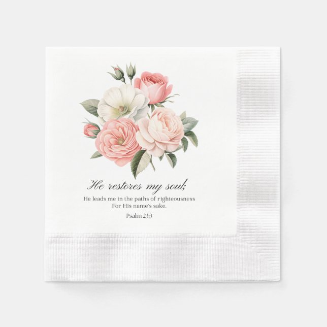 Psalm 23:3 Han återställer min själ Blommor Pappersservett (Framsidan)