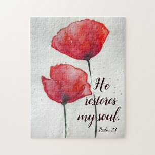 Psalm 23:3 Han återställer min själ Red Poppies Bi Pussel