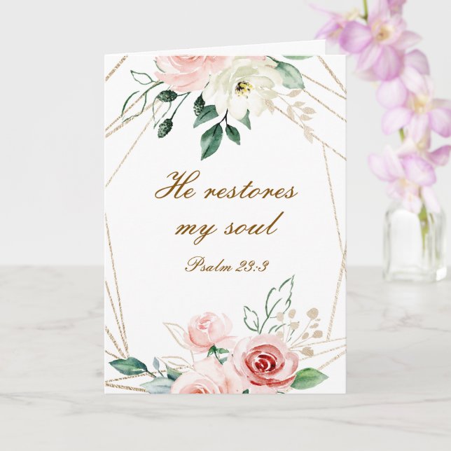 Psalm 23:3 Han återställer min Soul Bible Verse &  Kort (Orkide)