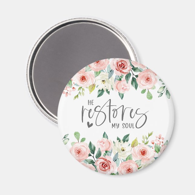 Psalm 23:3 Han återställer min Soul Bible Verse &  Magnet (Front/Back)
