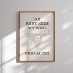 Psalm 23 3 Western Cowgirl Christian Wall Art Poster