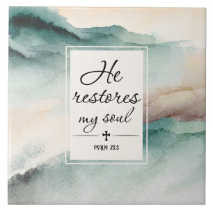 Psalm 23"4 Han återställer min Soul Kor Kakelplatta