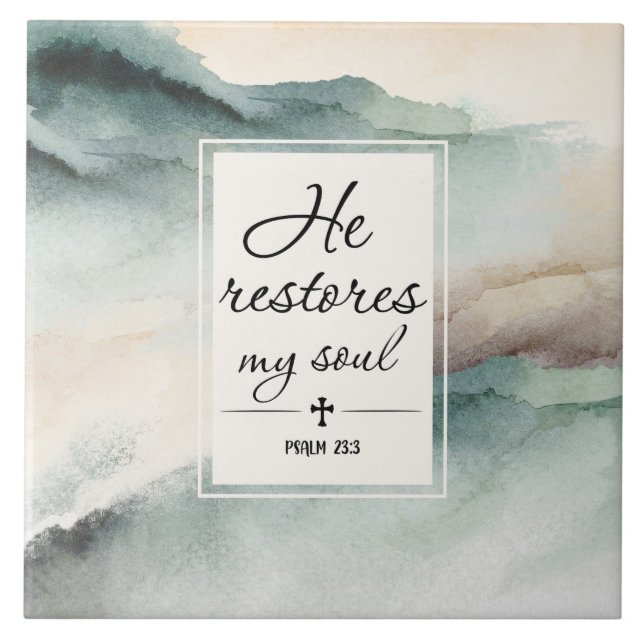 Psalm 23"4 Han återställer min Soul Kor Kakelplatta (Framsidan)