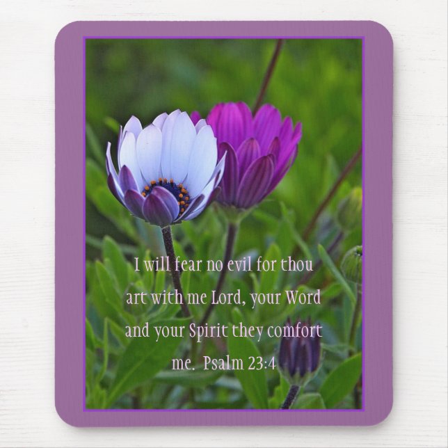 Psalm 23:4 Lila blommor Mousepad Musmatta (Framsidan)
