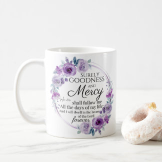 Psalm 23:6 Blommigt för inspirationsbibeln Lila Kaffemugg