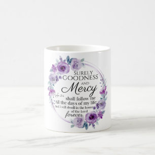 Psalm 23:6 Blommigt för inspirationsbibeln Lila Kaffemugg