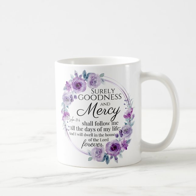 Psalm 23:6 Blommigt för inspirationsbibeln Lila Kaffemugg (Höger)