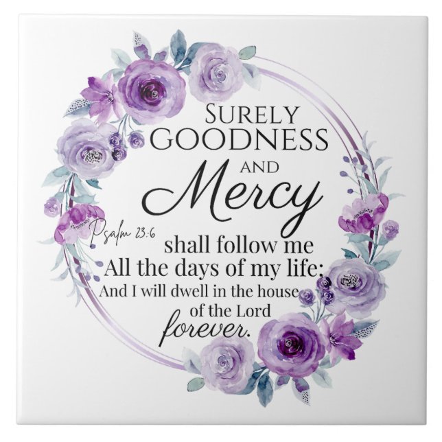 Psalm 23:6 Blommigt för inspirationsbibeln Lila Kakelplatta (Framsidan)