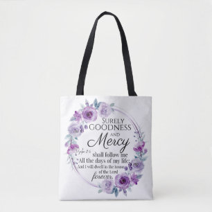 Psalm 23:6 Blommigt för inspirationsbibeln Lila Tygkasse