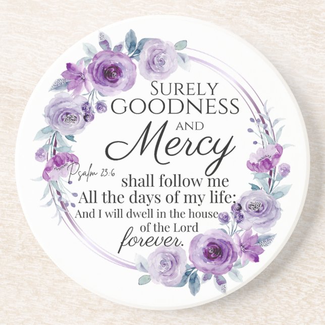 Psalm 23:6 Blommigt för inspirationsbibeln Lila Underlägg (Framsidan)