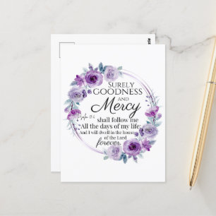 Psalm 23:6 Blommigt för inspirationsbibeln Lila Vykort