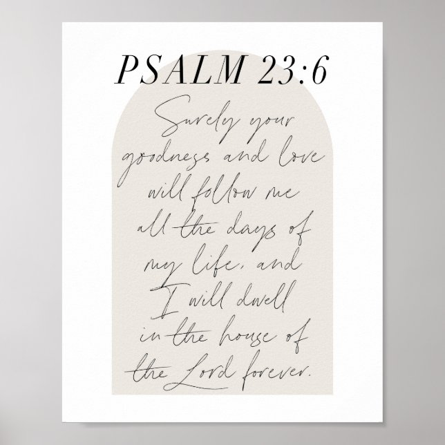 Psalm 23:6 Minimal Boho Beige Arch-skript Poster (Framsidan)