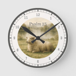 Psalm 23 Akvarell Får Pastoral Tro Dekor Rund Klocka