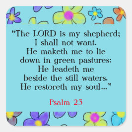 Psalm 23 Bibelbön Blomma Blå Fyrkantigt Klistermärke