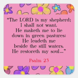 Psalm 23 Bibelbön Blomma Rosa  Fyrkantigt Klistermärke