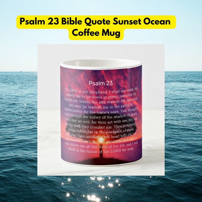 Psalm 23 Bibelcitat Sunset Ocean Kaffemugg (Skapare uppladdad)