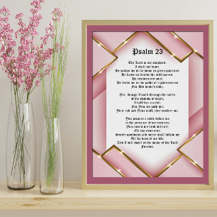 Psalm 23 Bibelskripttext med Rosa och Guld P Poster