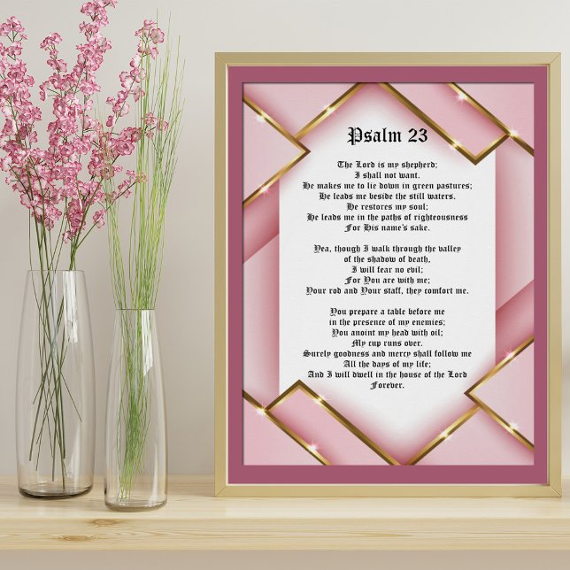 Psalm 23 Bibelskripttext med Rosa och Guld P Poster (Skapare uppladdad)