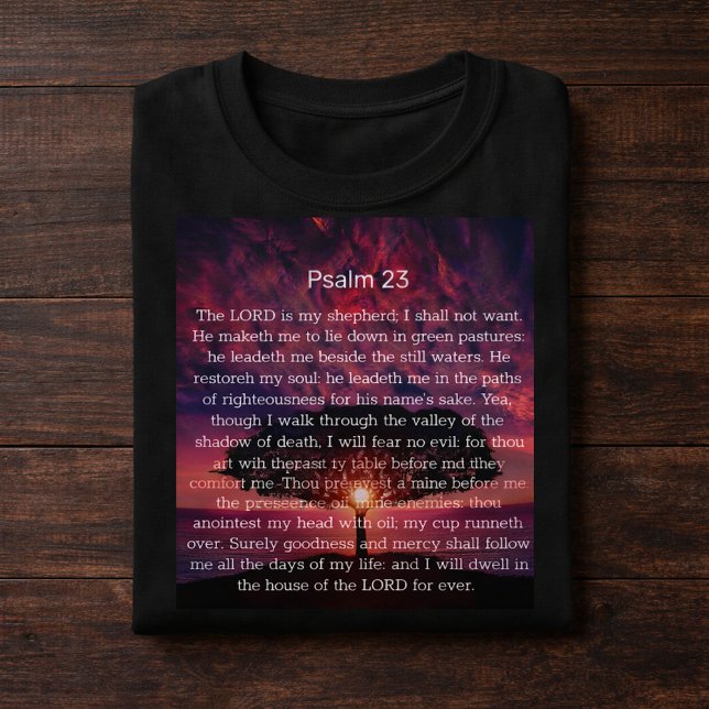 Psalm 23 Bibelvers med rosa solnedgångsträd T Shirt (Skapare uppladdad)