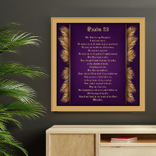 Psalm 23 Bible Scripture Guld Feathers Gicleé Poster